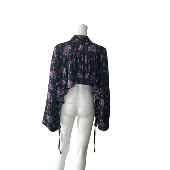 $1,200 Magda Butrym Orlean Floral Print Ruffle Back Crepe Blouse Size 34/US 2 - Picture 3 of 6